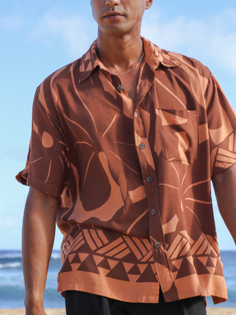 Brown Tapa Taro Aloha Shirt