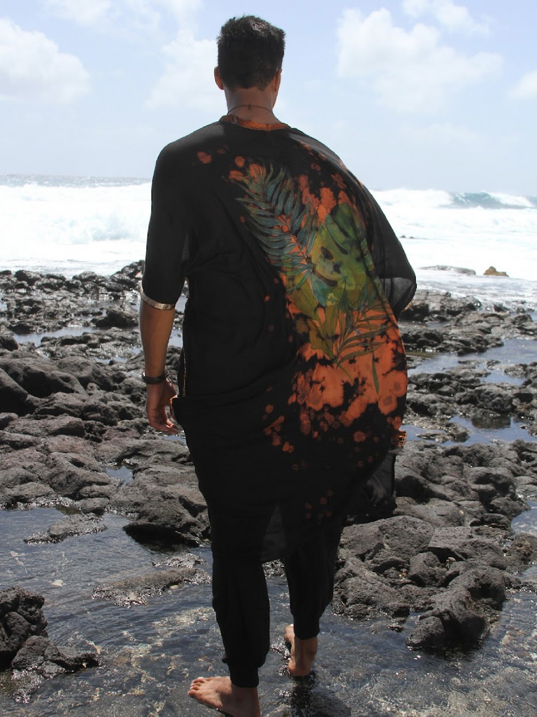 Hand Painted Mixed Leaf Lava Duster - Unisex
